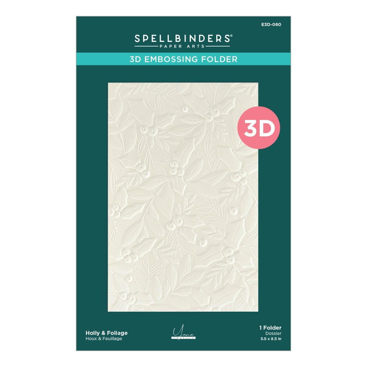 E3D-060 Holly & Foliage 3D Embossing Folder from The De-Light-Ful Christmas Collection by Yana Smakula
