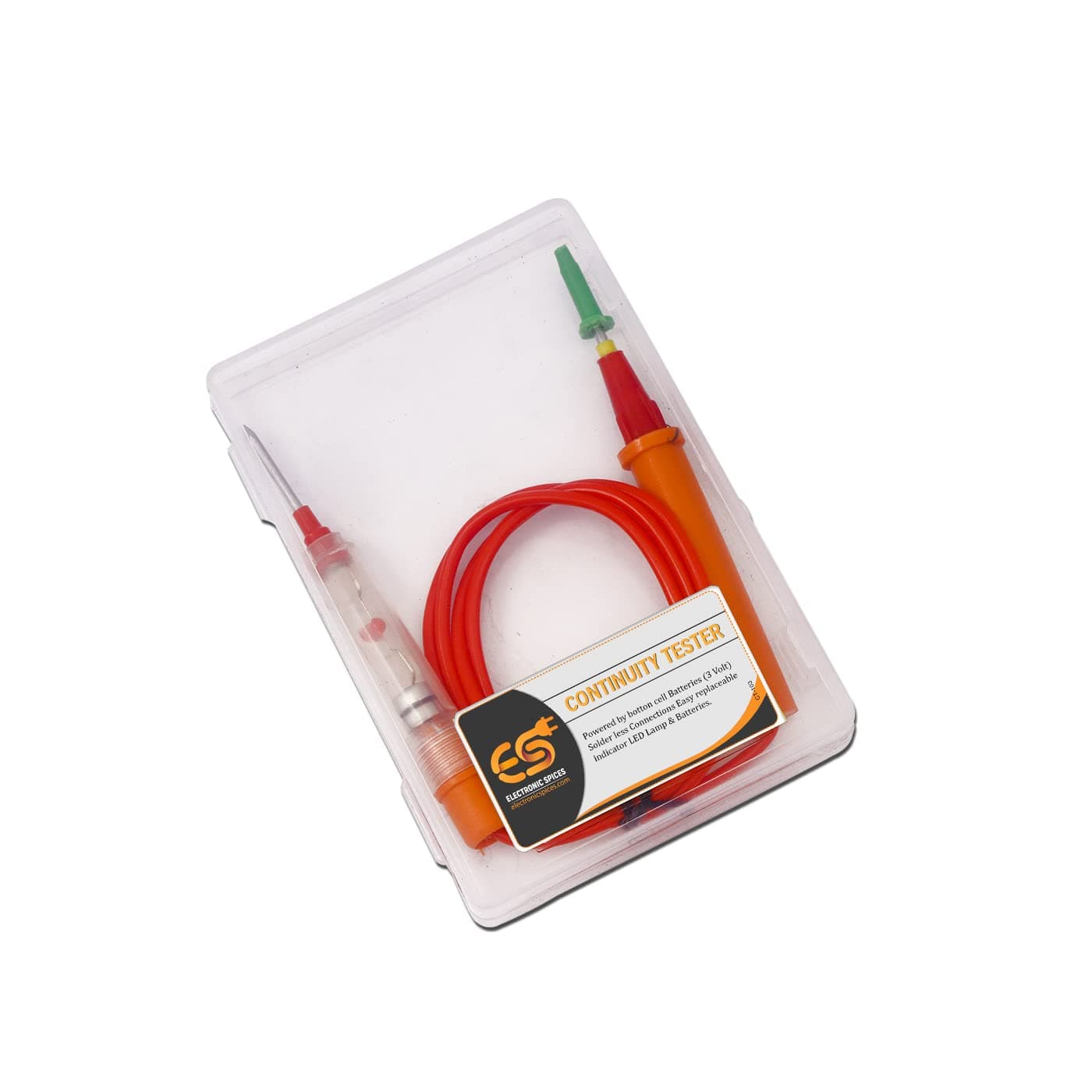 Electronic Spices CT-103 Continuity Tester with Indicator Light, Test Leads, Long Probe for Continuity Car Voltage
