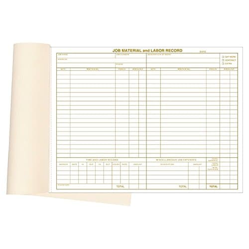 Material & Labor Records Booked Forms Size: 11 ” x 8 ½ "