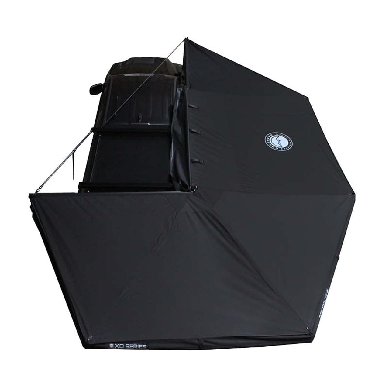 19690002 XD Nomadic 270 Degree Awning with Integrated LED Lights & Black Out Passenger Side | 129 Sq Ft of Coverage | Black Fabric and Travel Cover Included