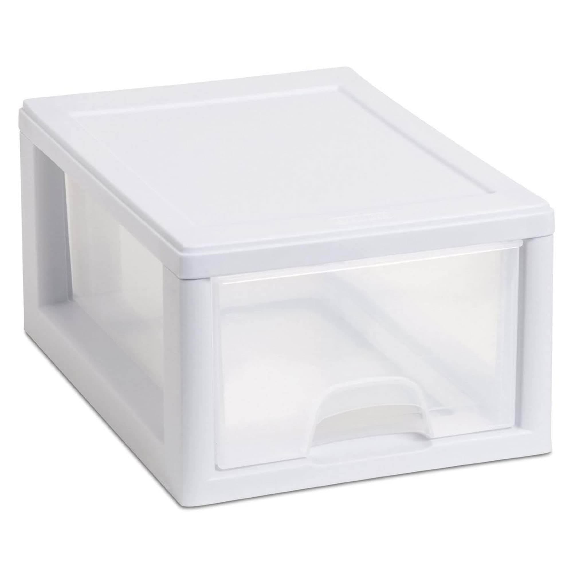 Sterilite Multipurpose Stackable Small Drawer Tote Containers with Reliable White Frame for Home or Office Organization, Clear (12 Pack)