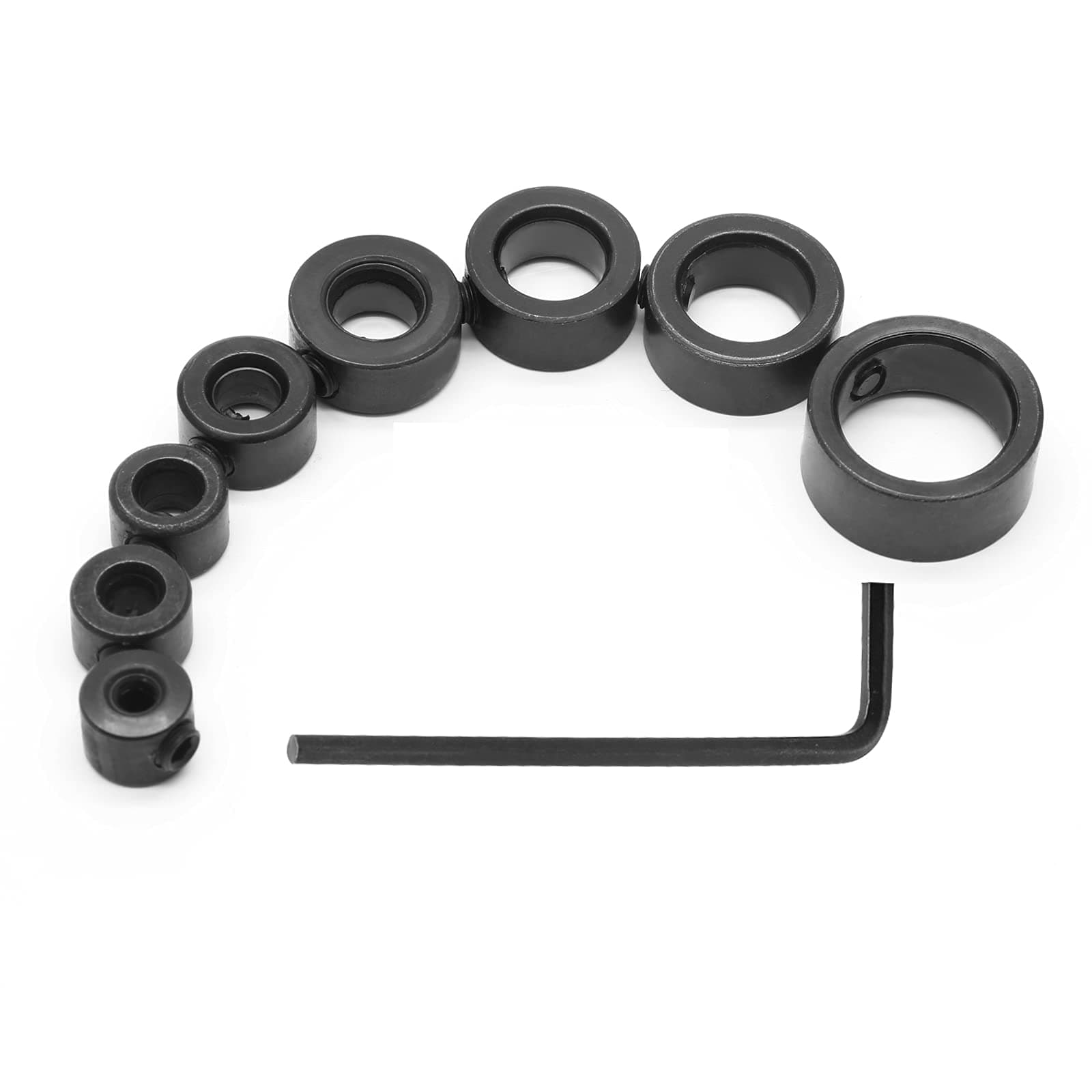 8Pcs Drill Bit Depth Stop Collar Set, Drill Bit Depth Collar Stopper Metal Shaft Screw Collar Include (1/8", 5/32", 13/64", 15/64", 5/16", 25/64", 15/32", 5/8")