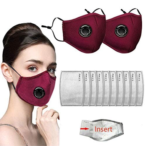 10pcs Activated Carbon Filter Replaceable +2pcs Face Màsc Bandanas with Breathing valve Face Health for Adults
