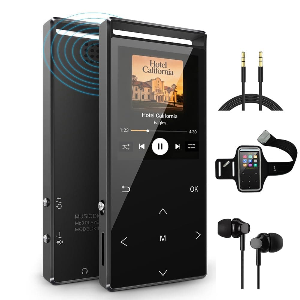 MP3 Player with Sport Armband, Quality 64GB bluetooth music player, HiFi, AUX-Record, Sleeptimer, FM, FM-Record, long battery life, metal shell solid tidy for the walking or running