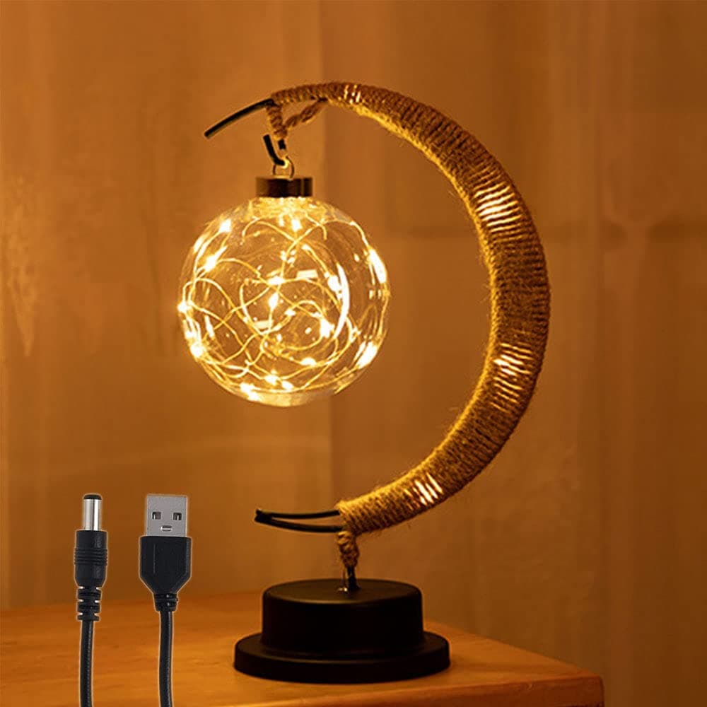 Lunar Lamp Smart Bedside Table Lamp USB/Battery Powered LED Moon Lamp Hanging Memorial Moon Lamp Night Light with Stand Crescent Moon Ball Light Bedroom Bedside Table Décor Night Lamp Warm White