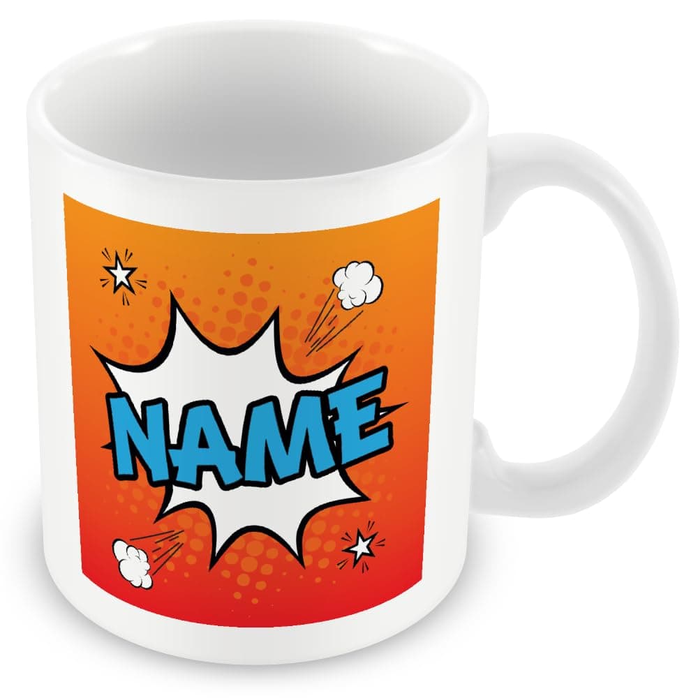 – MUGGZ Personalised Custom Name Mug Gift – Orange Comic-Style Ceramic Coffee Cup, Dual-Sided Print, Dishwasher Safe, Unique Present for Birthdays, Teachers, Friends, Office, Secret Santa, Christmas