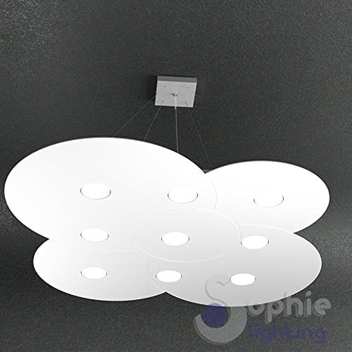 Adjustable Ceiling Suspension Lamp Large Maxi Panel Slim Round Cloud 89 x 86 cm Replaceable LED 91 W ULTRA MODERN STYLISH DESIGN MINIMAL WHITE STEEL TABLE KITCHEN DINING ROOM DESK Shop Office Disk S9 Sophie Lighting [Energy Class A+]