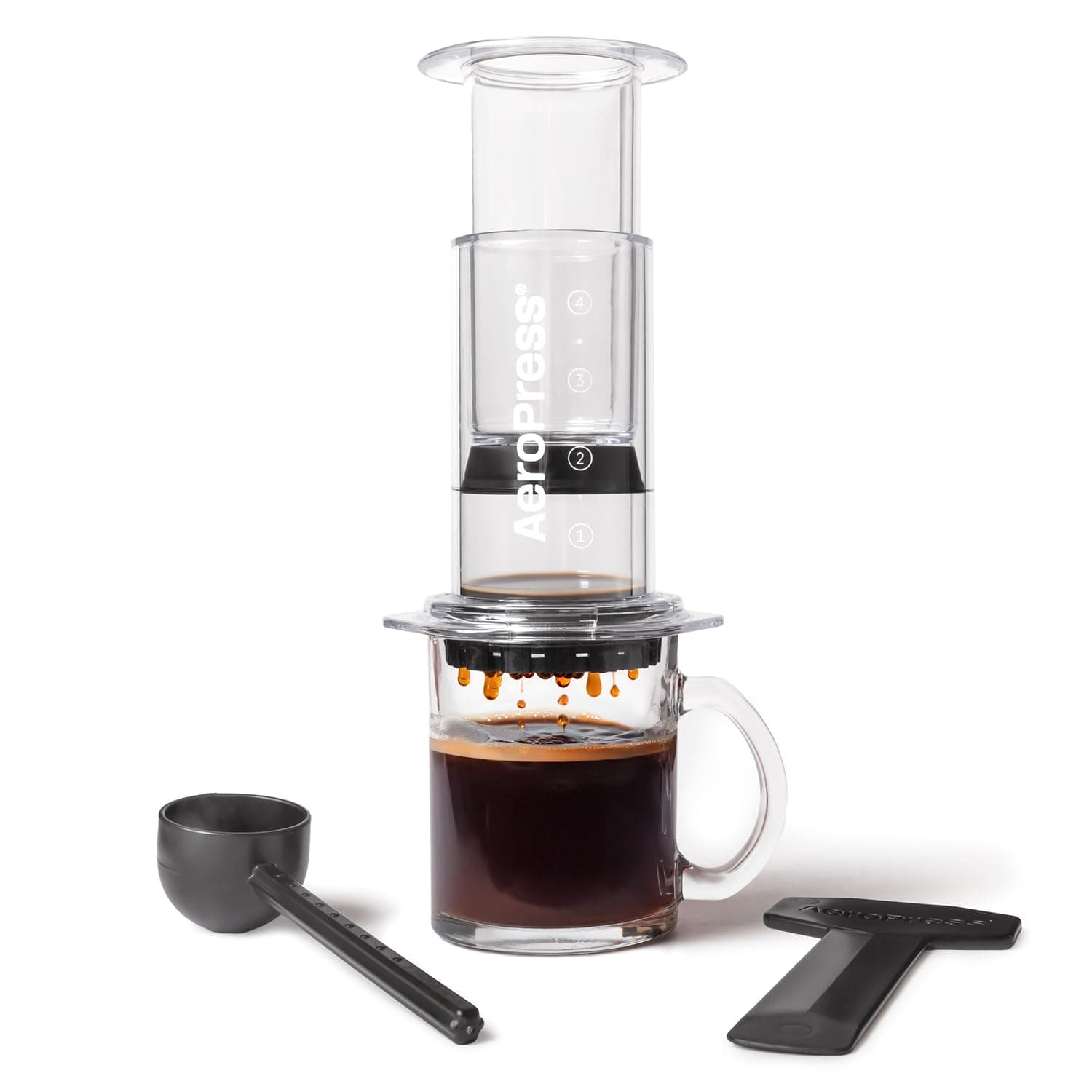 AeroPress Clear Coffee Press - All-in-One French Press, Pour-Over & Espresso Style Manual Brewer, 2 Min Brew for Less Bitterness, More Flavor, Small Portable Coffee Maker, Travel & Camping