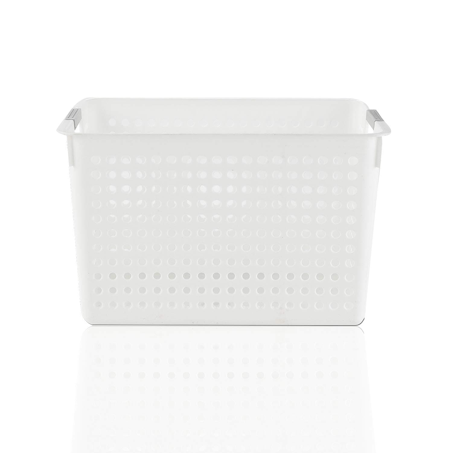 Arpan Storage Shelf Box Plastic Rattan-Look Hamper with Insert Handles (1 x White 35.2x25x21cm)