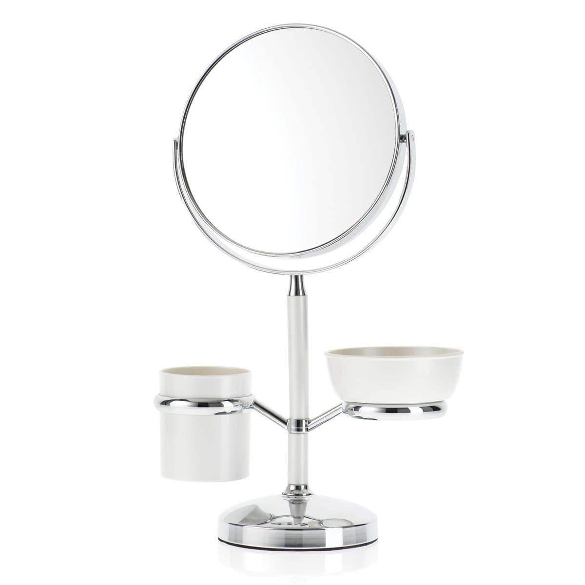 Danielle Vanity Mirror Accessory Organizer with True Image and 5x Magnification, Chrome