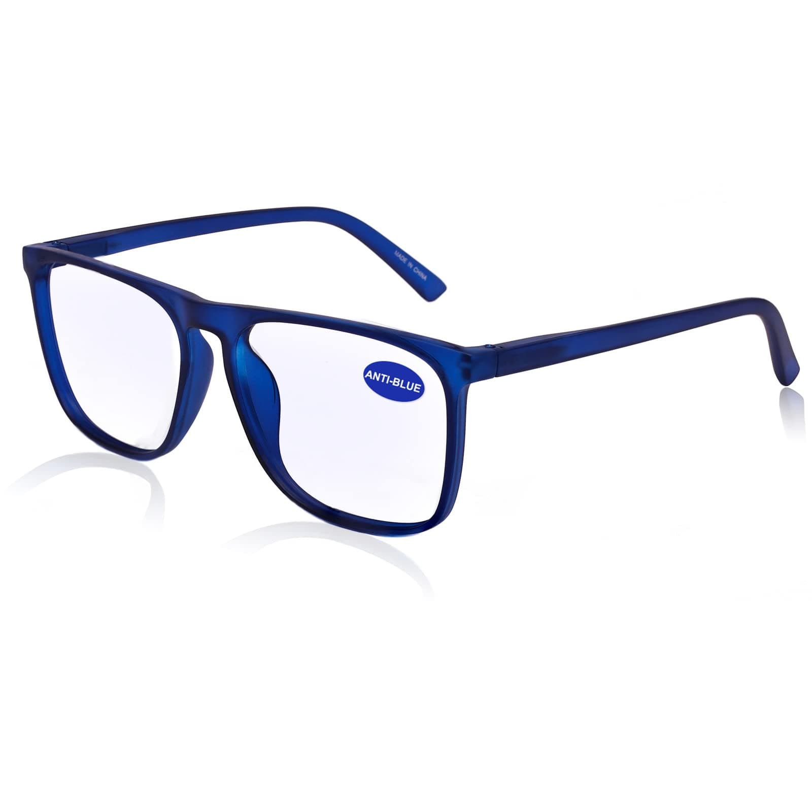 MARE AZZURO Blue Light Blocking Reading Glasses Men Large Square Computer Readers 1.0 1.25 1.5 1.75 2.0 2.25 2.5 2.75 3.0 3.5 4.0 5.0 6.0 (Matt blue, 175)