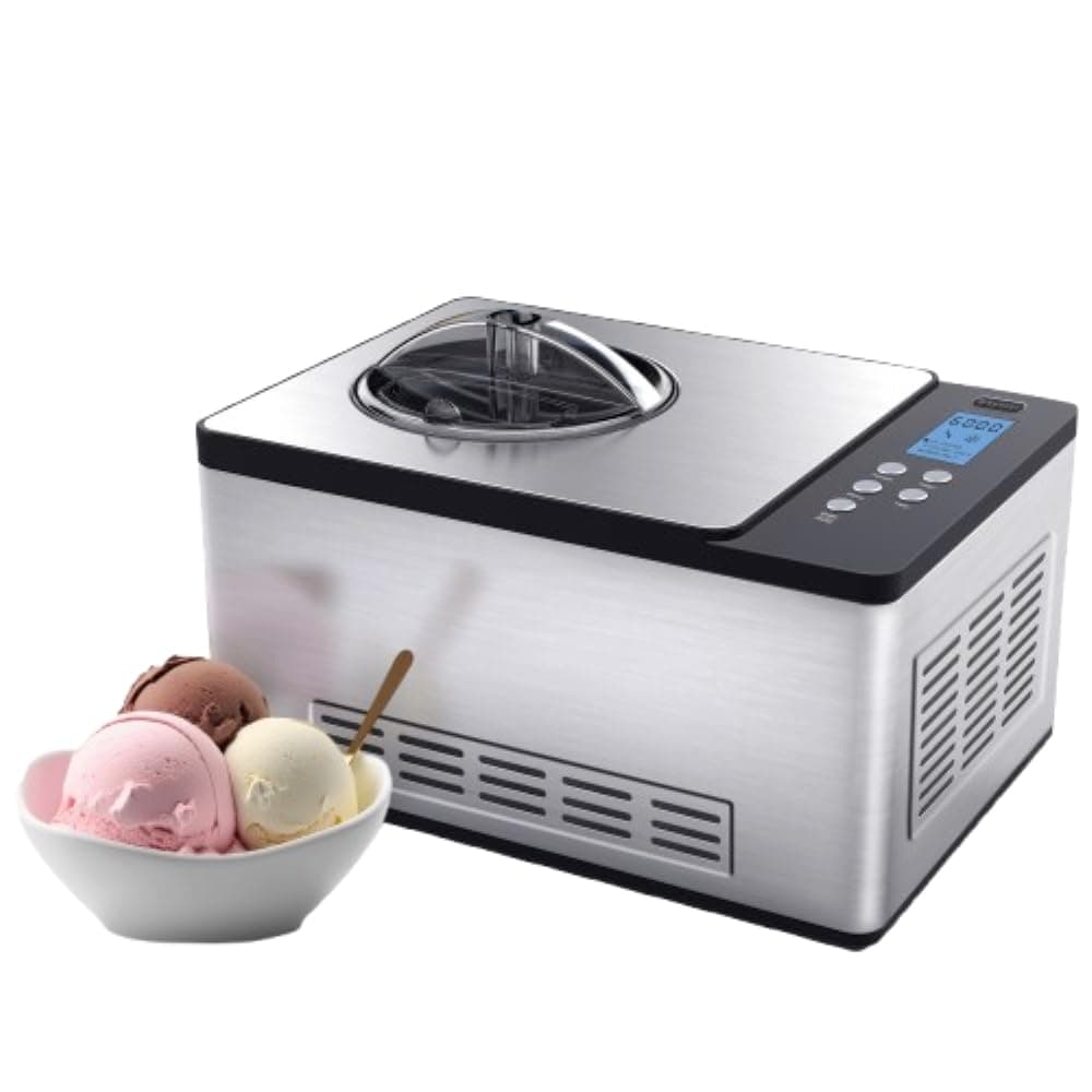 Ice Cream Maker Machine & Yogurt Automatic 2 Qt. with Built-In Compressor, LCD Digital Display & Timer, No Pre-Freezing, ICM-220SSY, Stainless Steel