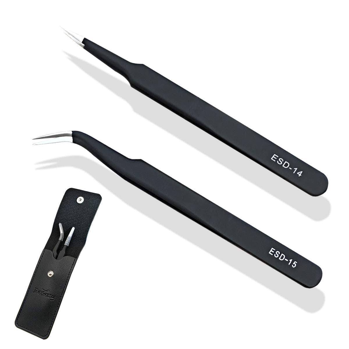 ESD Anti static Precision Electronics Tweezers tools Kit,Non Magnetic Multi-standard Stainless Steel Tweezer Set for Electronics Jewelry-making Repairing,cell phone repair,2pack (ESD-14 and ESD-15)
