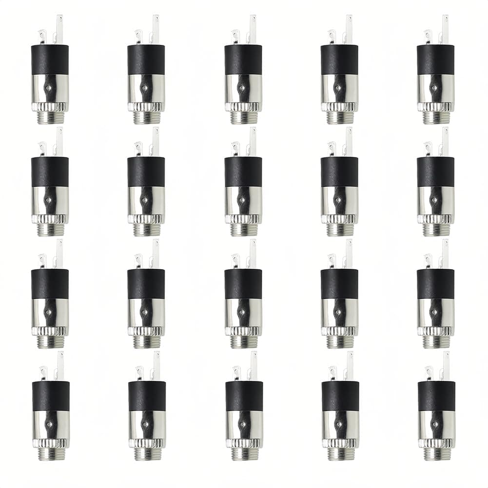 PJ392 Audio Socket Jack, Stereo Female Cylindrical Jack Panel Mount Headphone Connector Plug Video Socket Plating Terminals with Locking Nuts W/Screw Adapter 3.5mm 20PCS