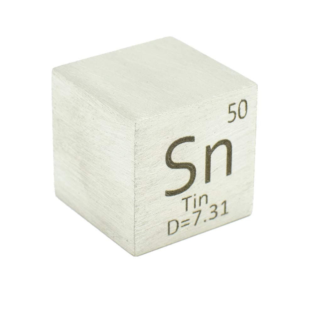 Tin Cube Sn 99.99% Metal Element Cube Pure 25.4mm Density Cube for Element Collection Periodic Table Hunter, and More (1", Tin)