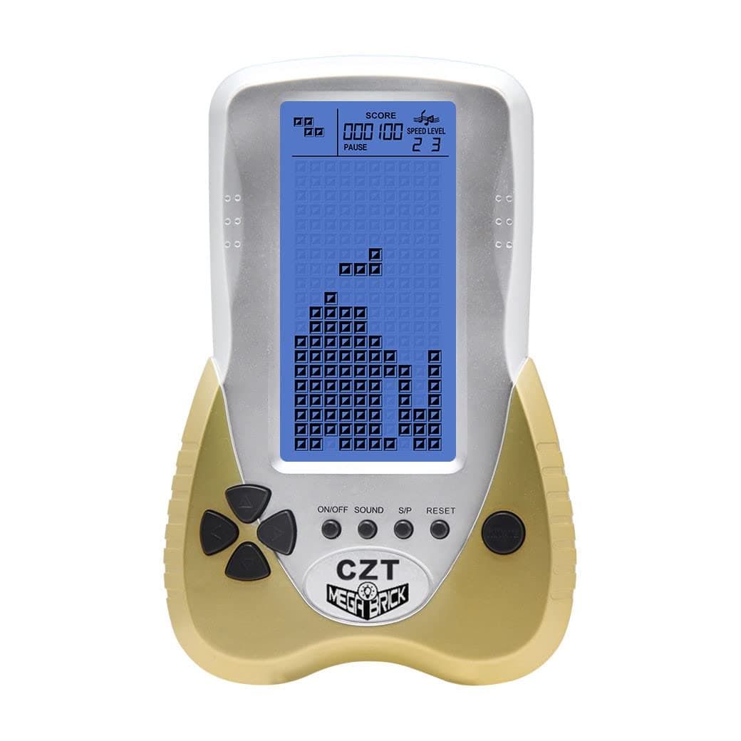 CZT Retro Brick Game Console Big Blue Backlight Screen Built-in 23 Games Tank Battle/Racing Can Plug Headphone Nostalgic Puzzle Pocket Handheld Porable Machine Children's Toys (Golden)