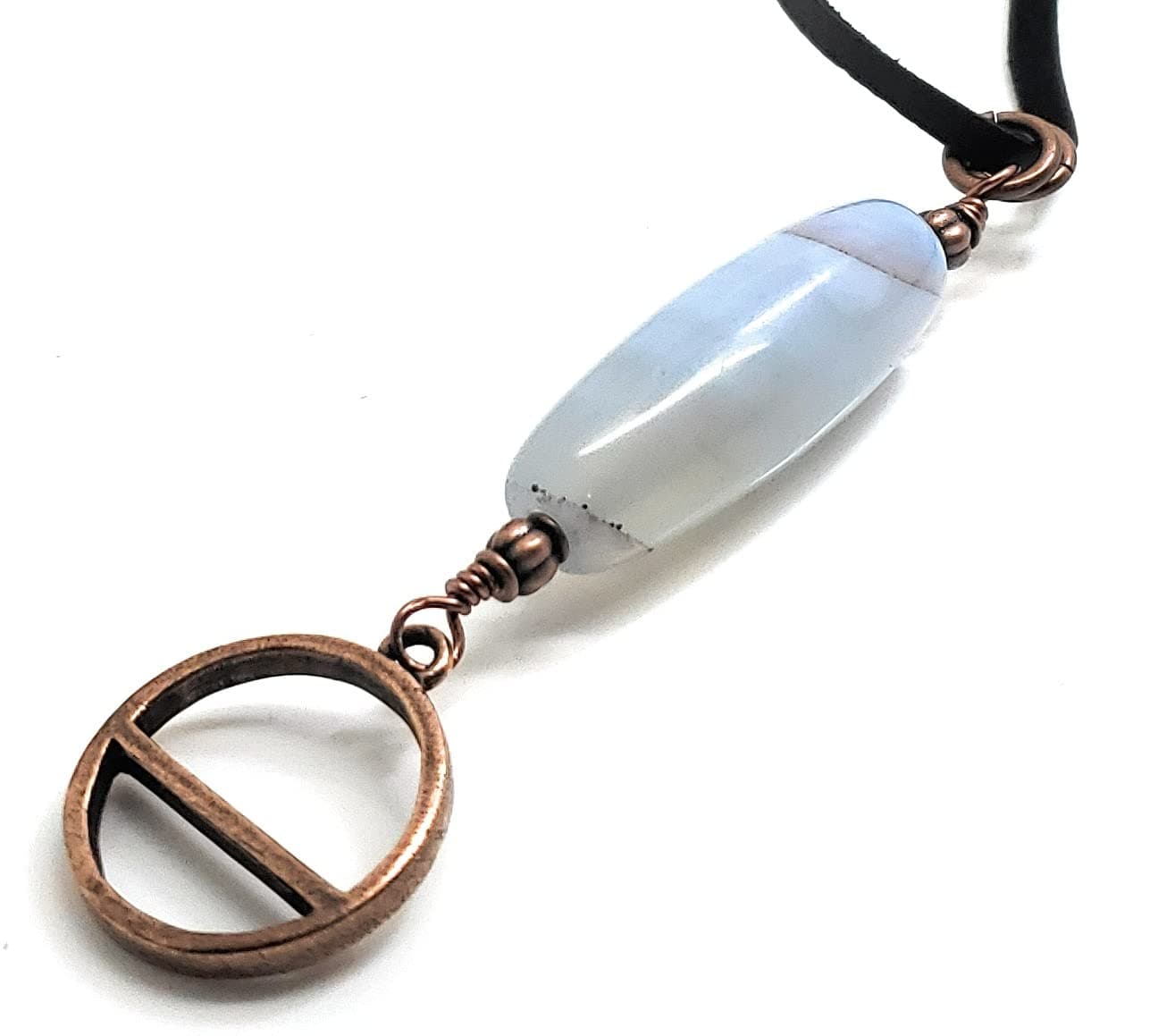 Blue Striped Agate Necklace with Copper Circle