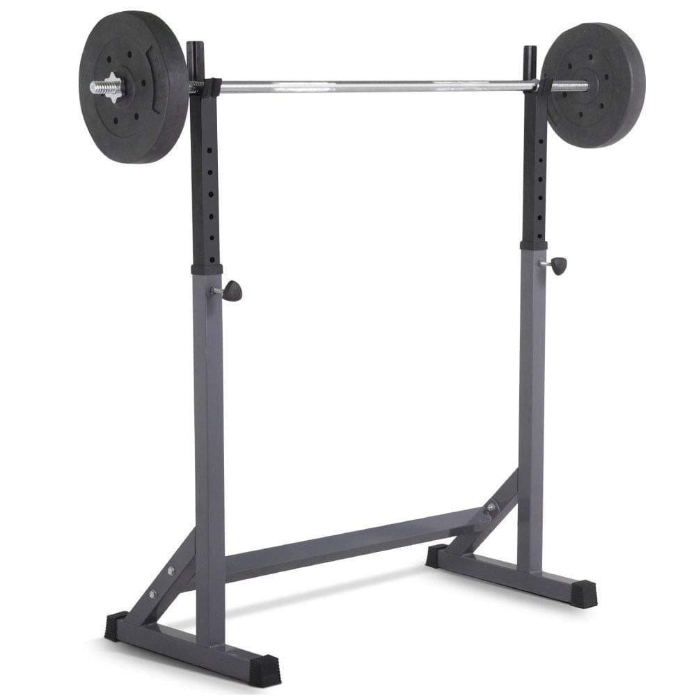 Solid Steel Squat Rack Stand Barbell Adjustable Height for Flat Incline Decline Bench Press Squat Curl and Row with High Capacity Up to 441lb Safe Secure Equipment Ideal for Home Gym Training Use