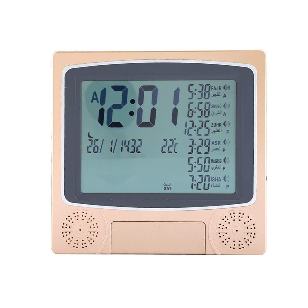 Azan Clock, Prayer Times Table Clock, Automatic Islamic Muslim Digital Azan Wall Alarm Clock with Makkah Music & Azan Time Remind, Mosque Decorative Clock, Support Temperature Display