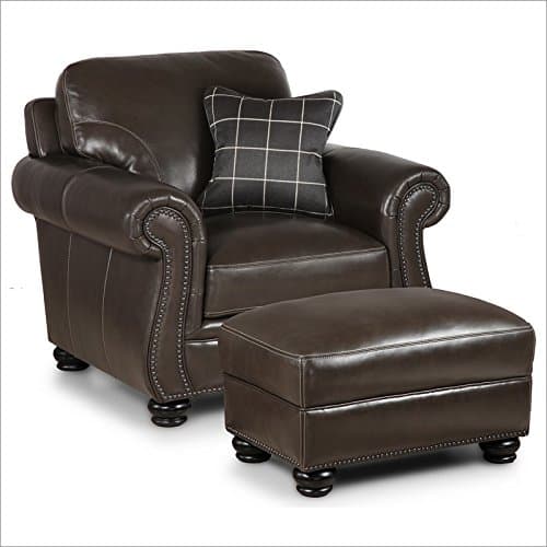 Charleston Leather Ottoman in Ghost Gray