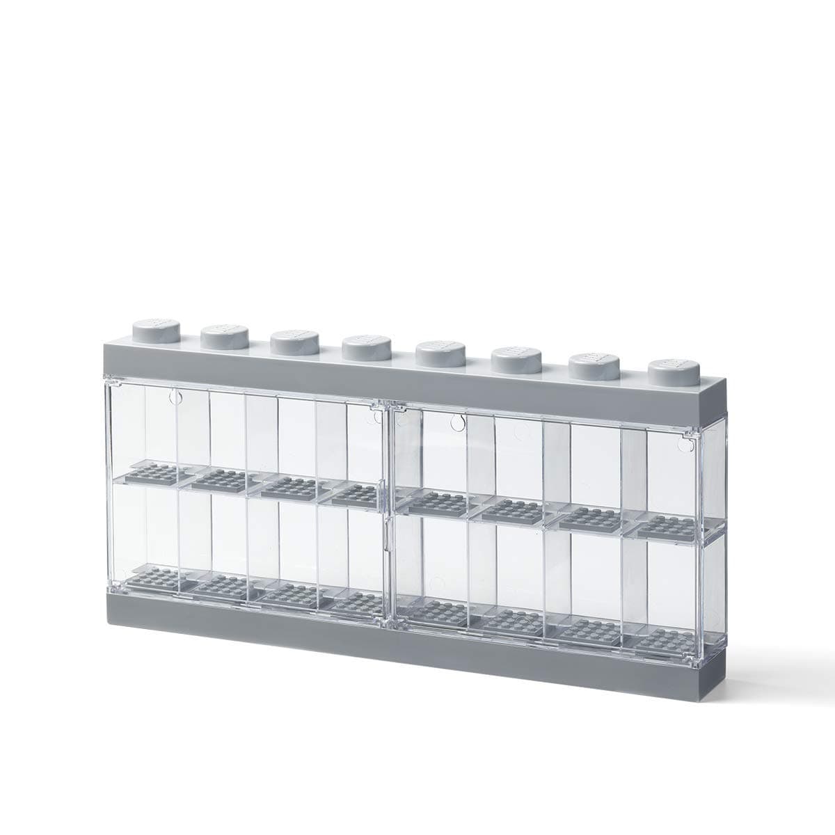 Room Copenhagen, Lego Minifigure Display Case - Stackable Storage Container for Desktop or Wall Mounting - 15.04 x 7.24in - 8 Stud, Medium Stone Grey - Holds 16 Standard Brick People