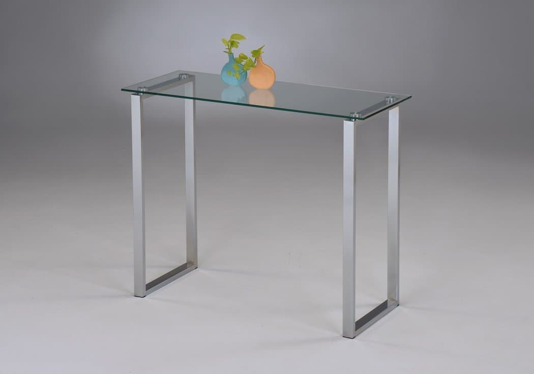 Chrome Finish Tempered Glass Sofa Console Shelf Table