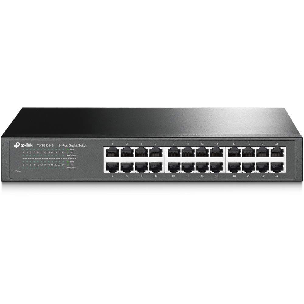 TP-Link 24 Port Gigabit Ethernet Switch Desktop/ Rackmount Plug & Play Shielded Ports Sturdy Metal Fanless Quiet Traffic Optimization Unmanaged (TL-SG1024S)