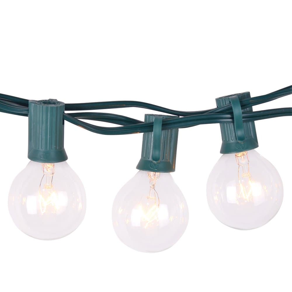 [Free 3 Replacement Bulbs] Noza Tec 50Ft (225Ft) Globe String Light with 53 Clear G40 Bulbs - UL Listed Perfect for Indoor / Outdoor Decor (Green)
