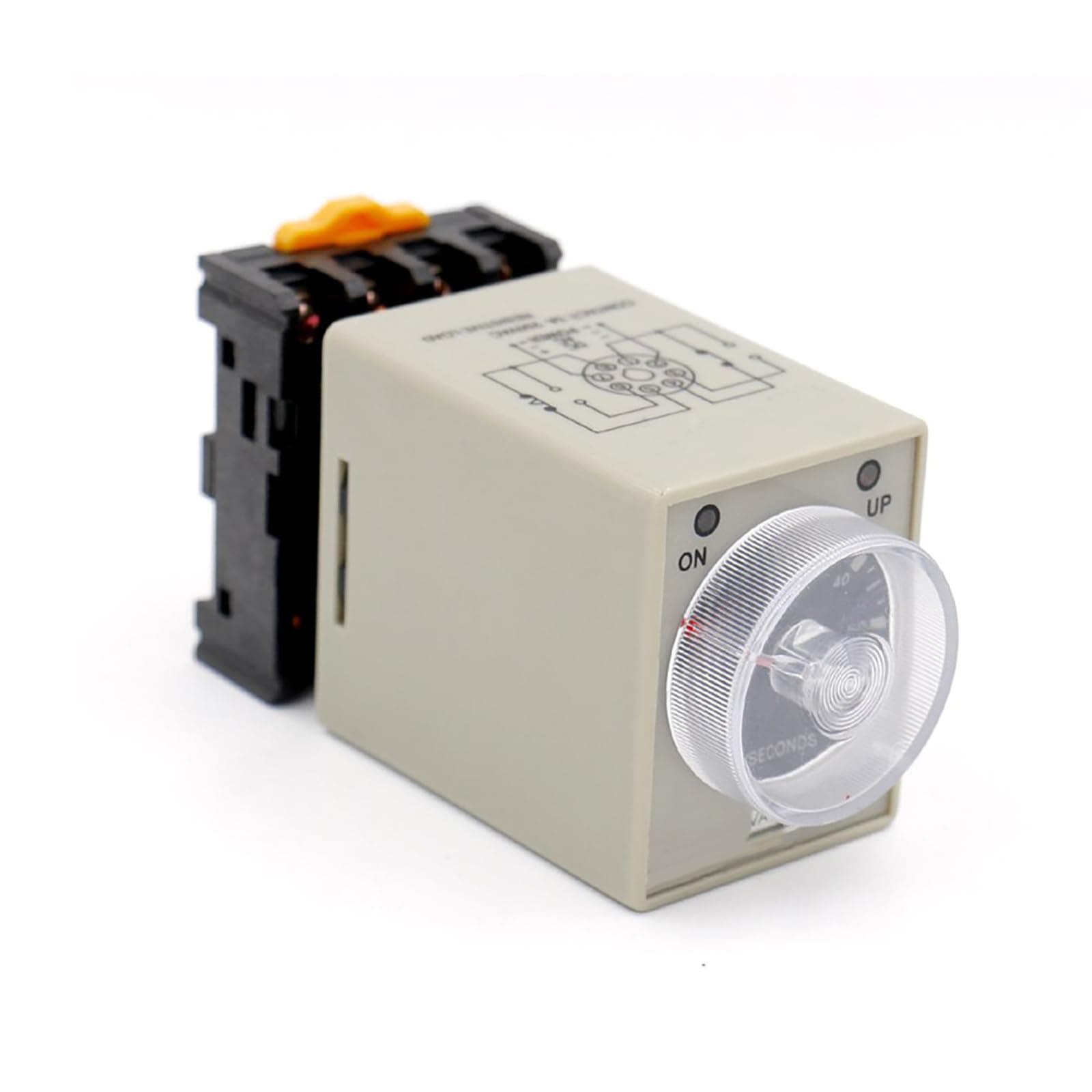 BAOMAIN Timer Delay Relay AC 110V, AH3-3 DPDT 60 Second Range Power-On Delay Timer, 8-Pin Logic with PF083A Socket Base, 5A 250VAC Resistive Load, Dual LED Indicator
