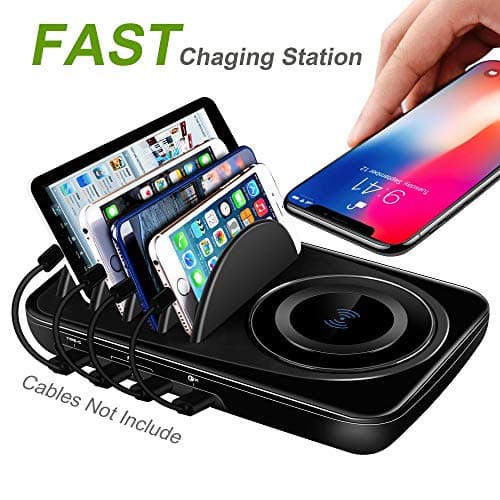 USB Charging Station Dock Quick Charge 3.0 Type-C for Multiple Devices iPad Desktop Charging Stand Organizer Multi Smart Hub Fast Wireless Charger for Android and iOS Phones Black