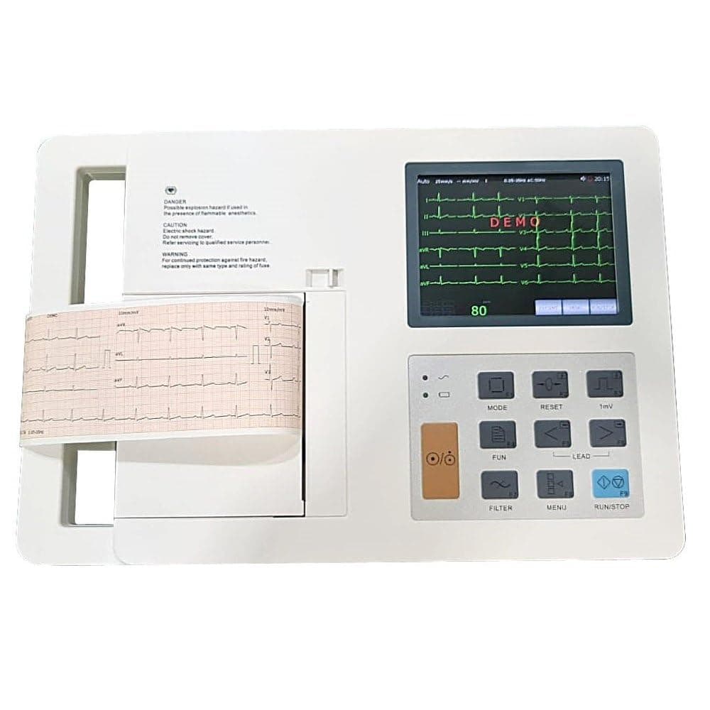 TM-3E Technocare 3 Channel ECG Machine with LCD Display, Printer and Controls (1 Year Warranty)12-Lead Digital Electrocardiograph with 5.7″ Touchscreen | Portable ECG with Thermal Printer,,Storage | Cardiac Monitoring Device for Hospitals & Clinics
