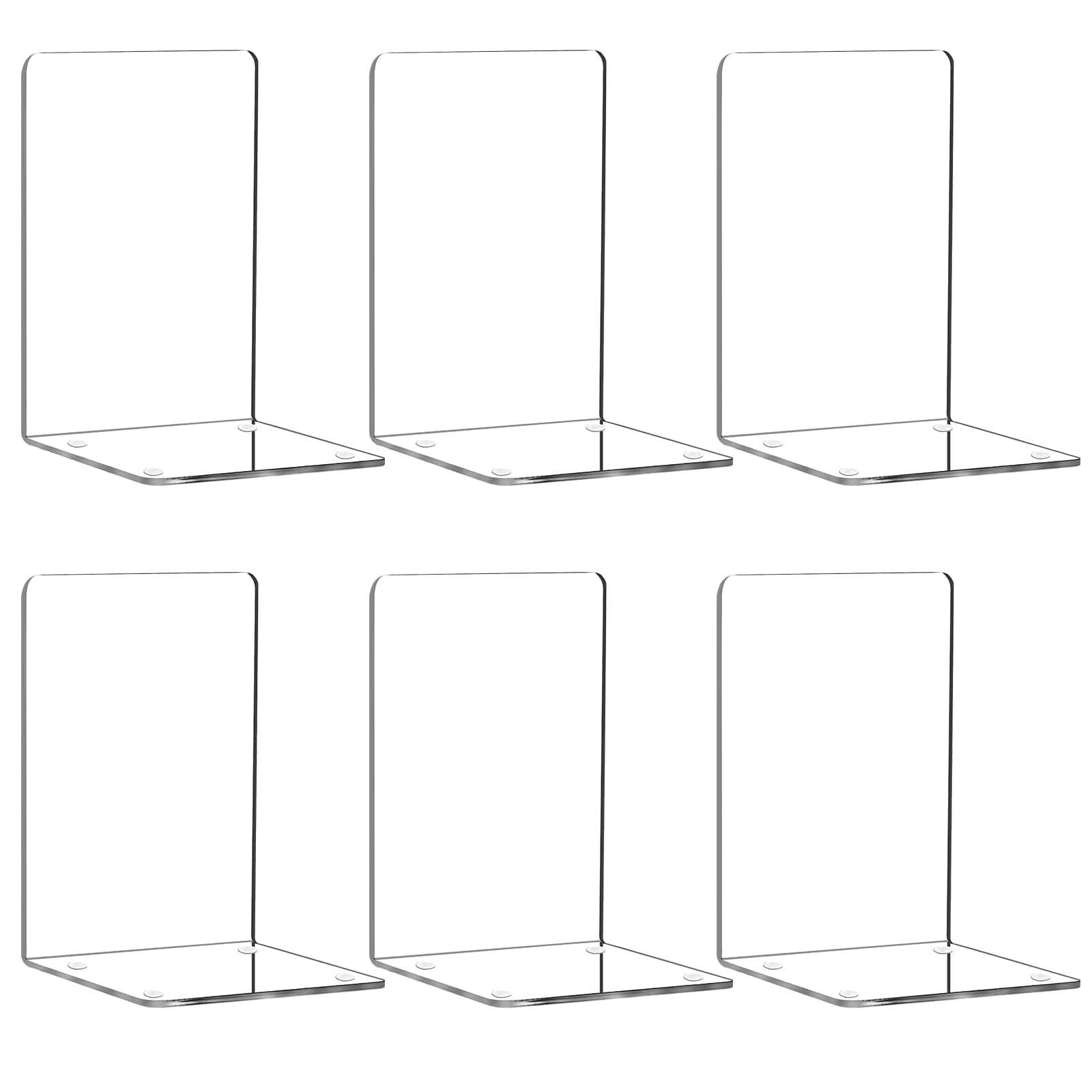 HappyHapi Acrylic Bookends for Shelves, 6 Pcs Clear Book Ends for Heavy Books, Decorative Non-Slip Book Holder for Home Library Office, 5 x 5 x 7.3 inch，3 Pair