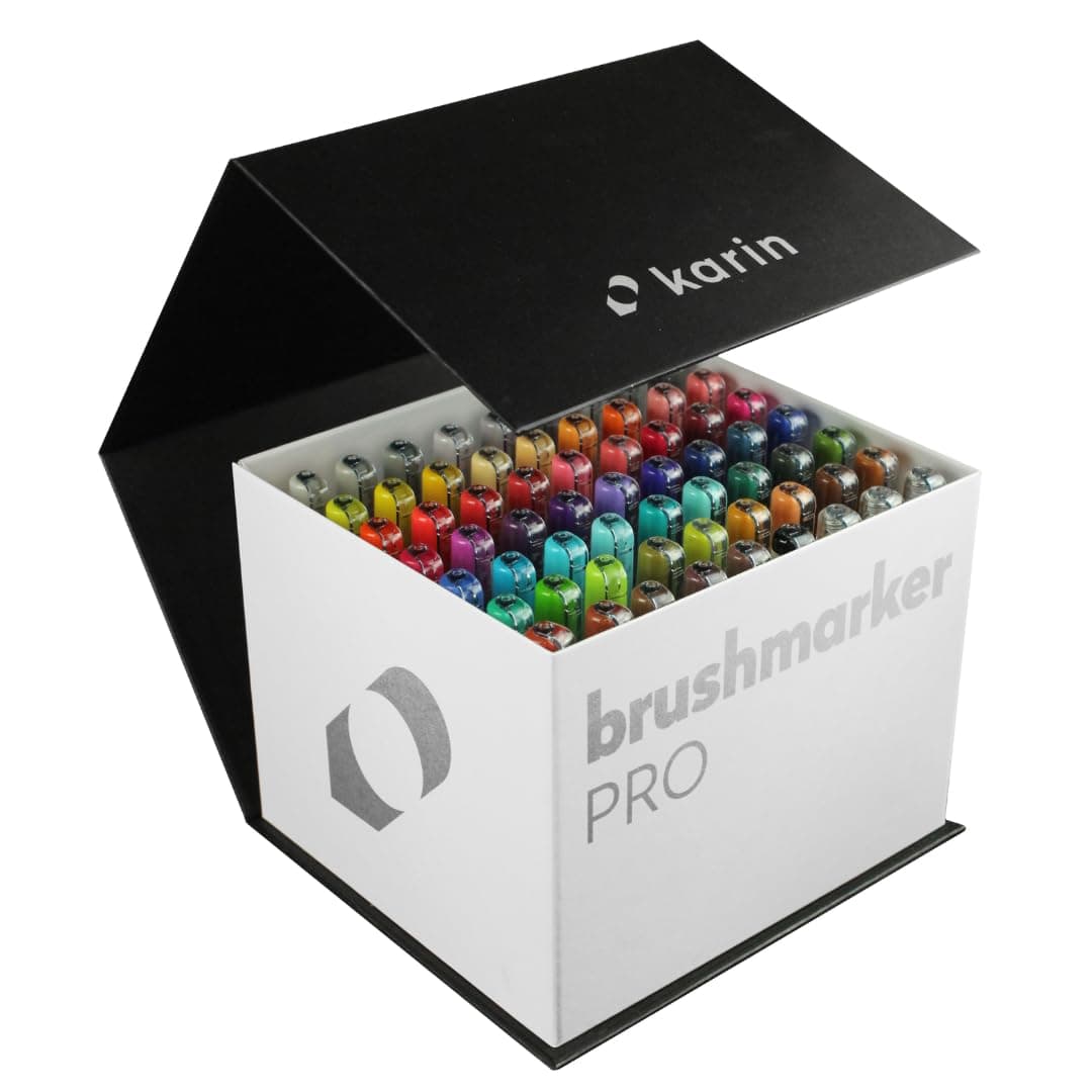 Brushmarker Pro 63pc Mega Box Brush Tip Markers Set, Blendable, Water-Based, Professional Grade Brush Markers for Adults and Artists, 60 Colors and 3 Blenders in Exclusive Storage Case