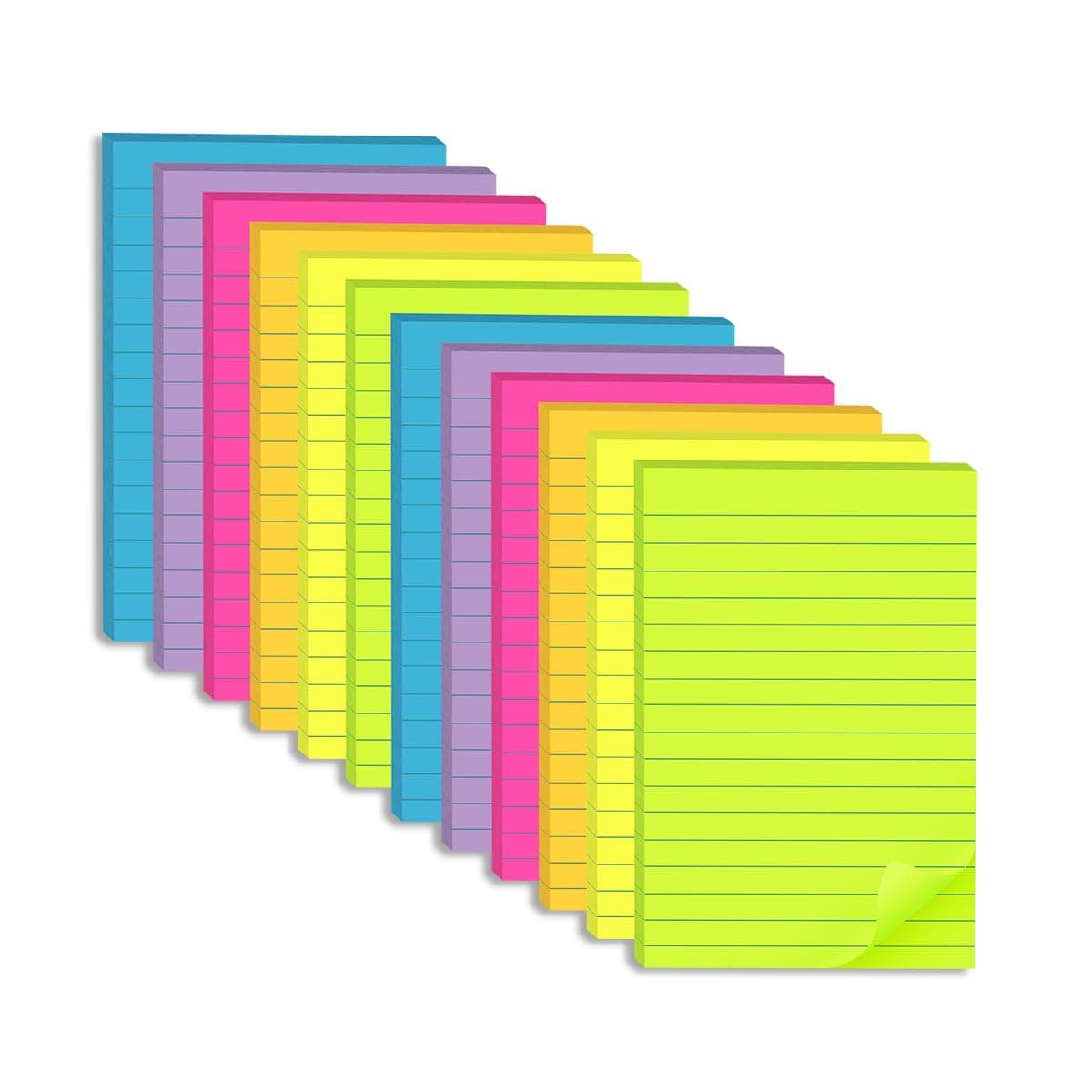 Kozerite Lined Sticky Notes 4x6 in Post Ruled Stickies Bright Colors It Super Sticking Power Memo Pads Its, 12 Pads/Pack