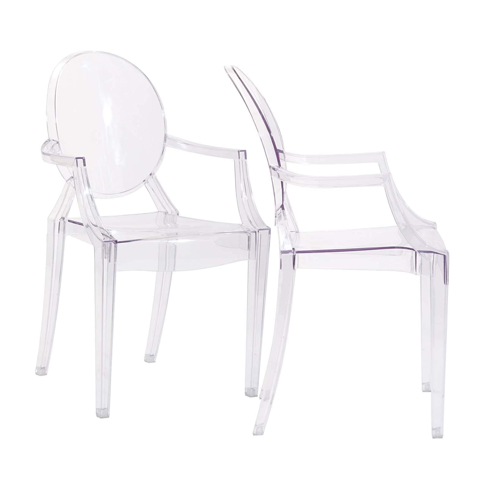Casper Modern Acrylic Stacking Two Dining Armchairs in Clear