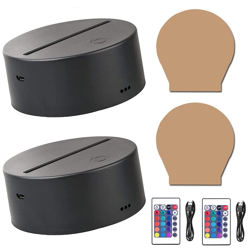 2 Pack 3D Led Night Light Lamp Base, Includes Remote Control, Blank Acrylic and Charger Cable, Adjustable 7 Colors Lights Base