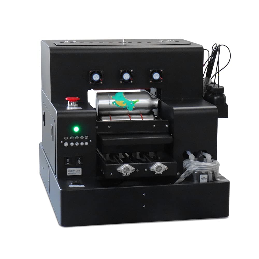 UV Printer A4 Flatbed Printer Varnish with Rotary UV Ink for Phone Case Bottle Acrylic Leather TPU Glass Golf Wood PVC Metal