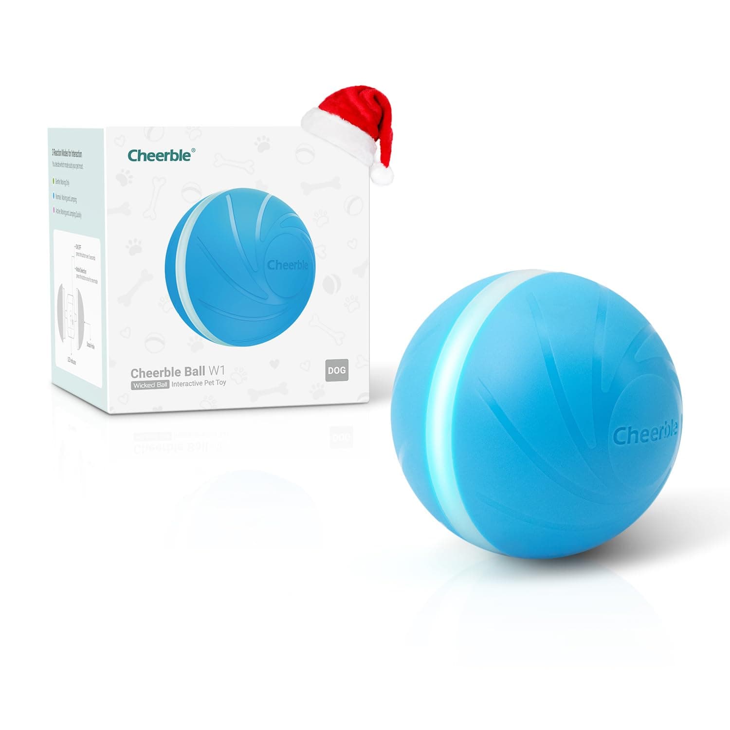 Cheerble [Replaceable Shell Intelligent Interactive Dog Toy Ball with LED Lights, Wicked Ball W1, 3 Interactive Modes, Active Rolling Ball, Self Moving