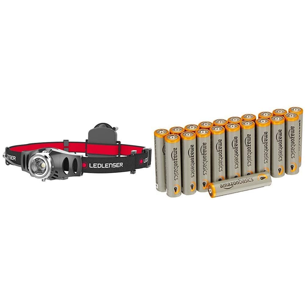 Ledlenser H3.2 LED Head Lamp (Black) - Test-It Pack, 500768 & Amazon Basics AAA Performance Alkaline Batteries [Pack of 20] - Packaging May Vary