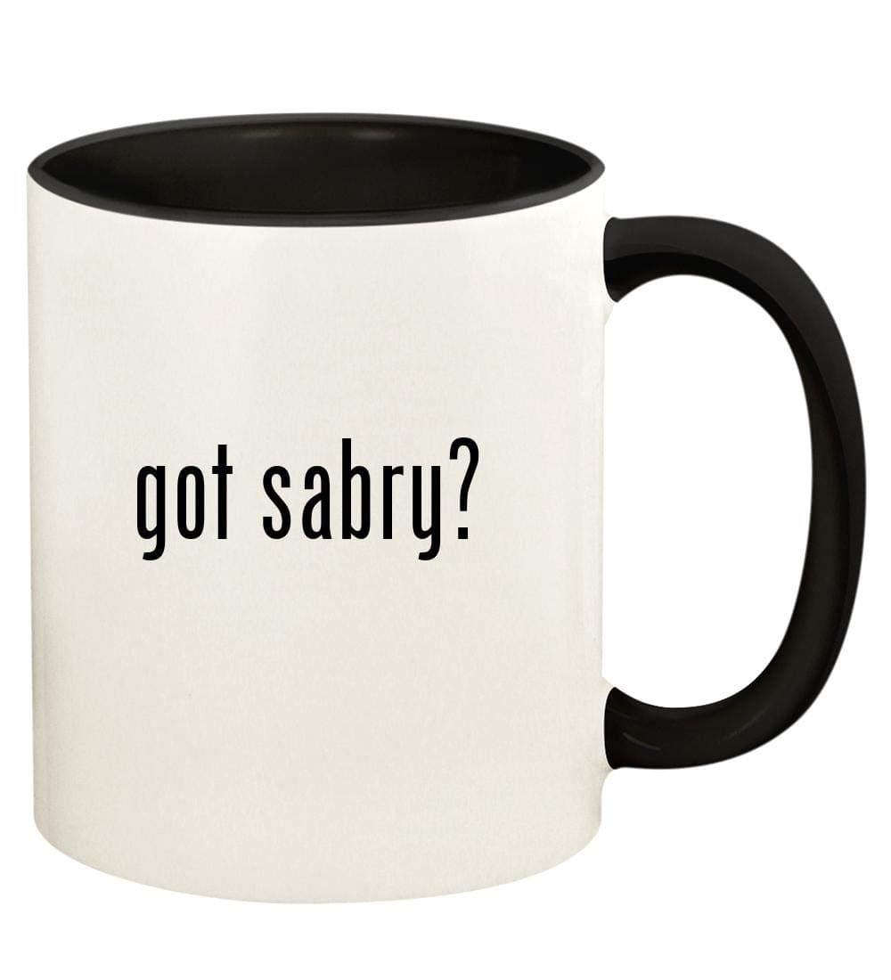 got sabry? - 11oz Ceramic Colored Handle and Inside Coffee Mug Cup, Black