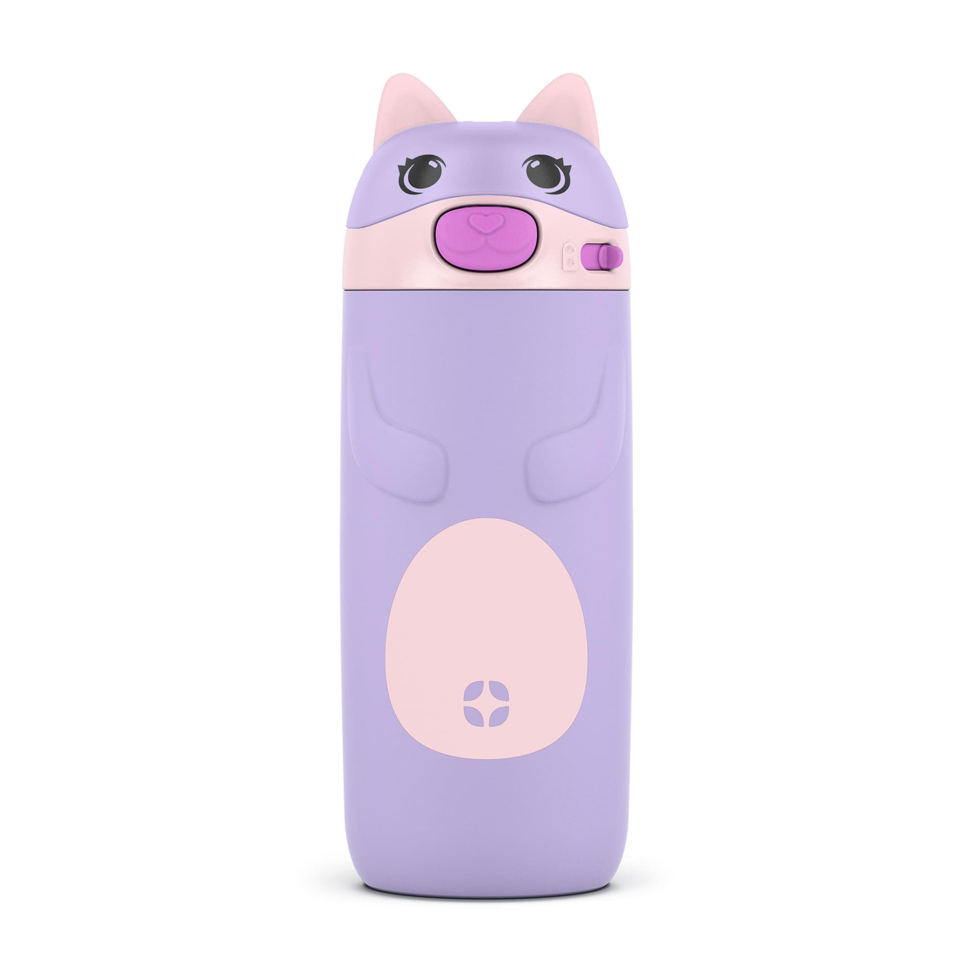 Ellies 12oz Vacuum Insulated Stainless Steel Kids Water Bottle with Straw and Built-in Carrying Handle and Leak-Proof Locking Lid for School Backpack, Lunchbox and Outdoor Sports, Cat