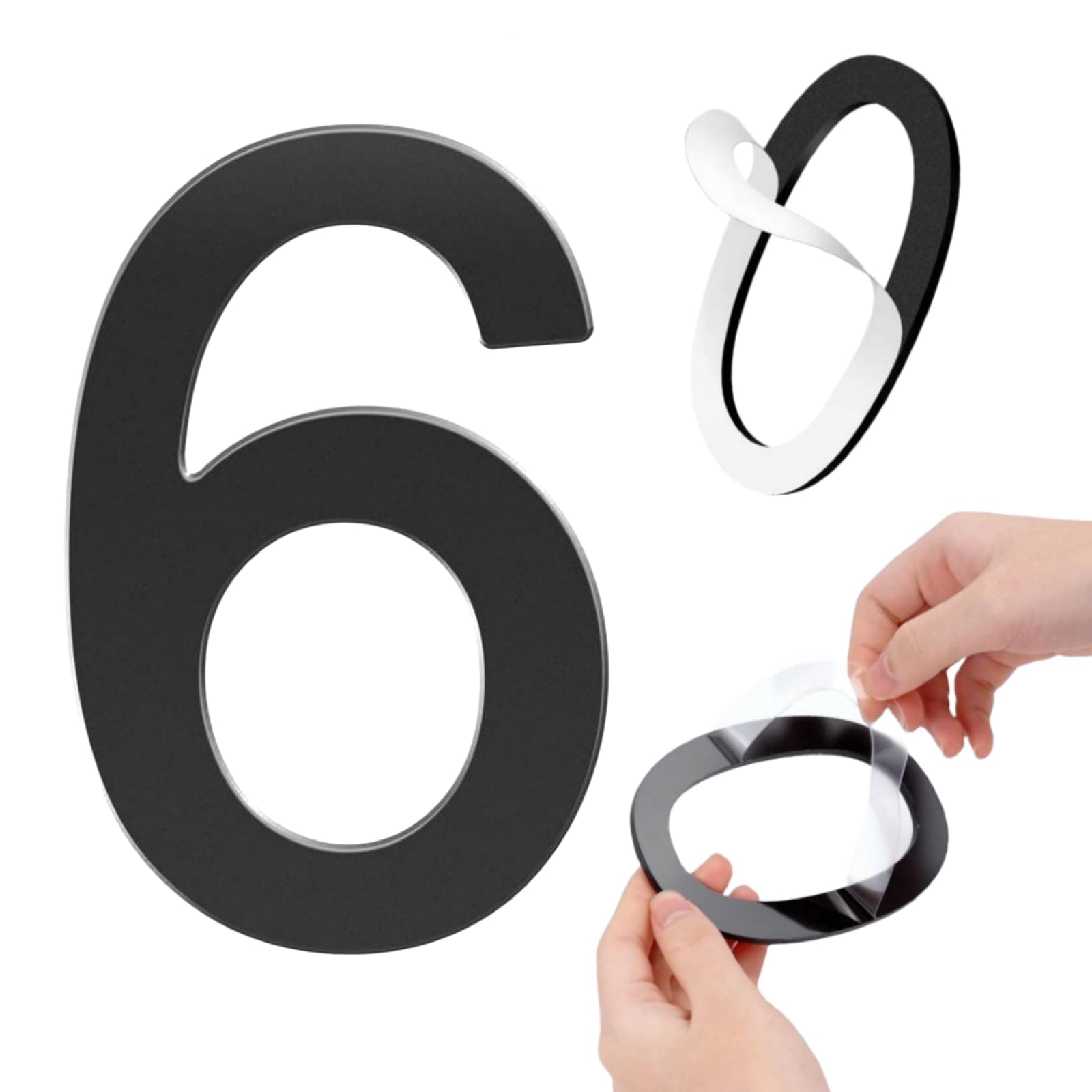 Self-Adhesive 6 Inch House Numbers - Acrylic Modern Black Mailbox Numbers for Outside Address, Home, Apartments, Office, Hotel Room (Number 6)