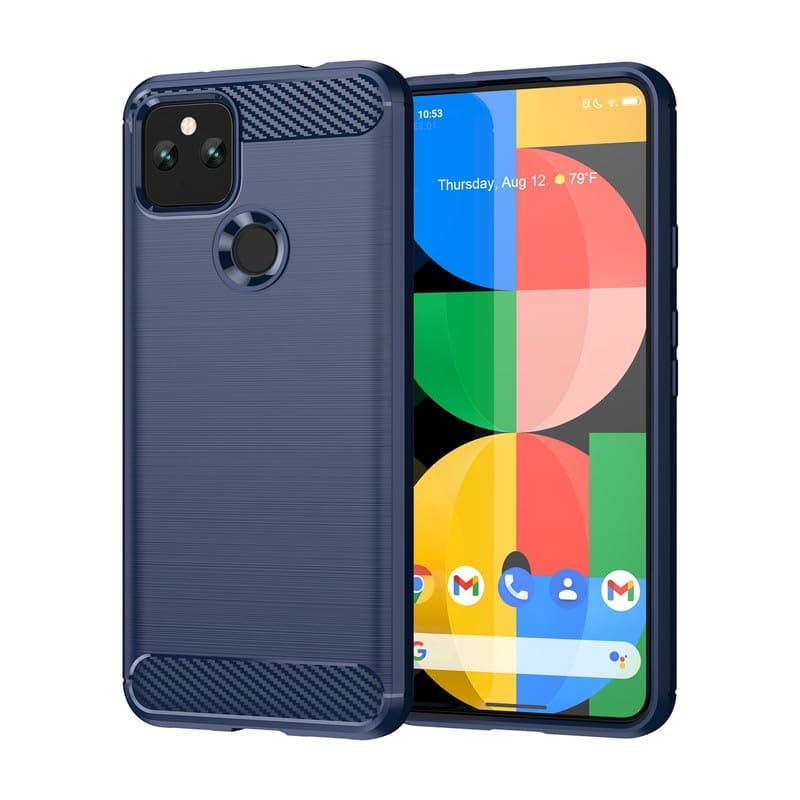 Flexible Back Case Cover for Google Pixel 5 - Blue (Carbon Fibre)