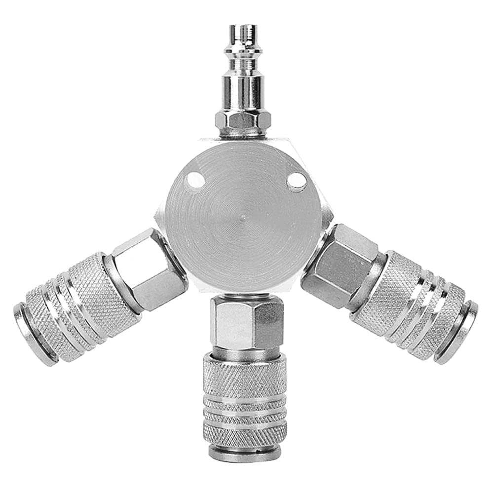 Azonee Quick Coupling Distributor, 3-Way Air Hose Distributor, 1/4 Inch Pneumatic Connection Quick Coupling, 3-Way Manifold with 3 Pieces Industrial Coupler and Plug, Quick Connect Fittings