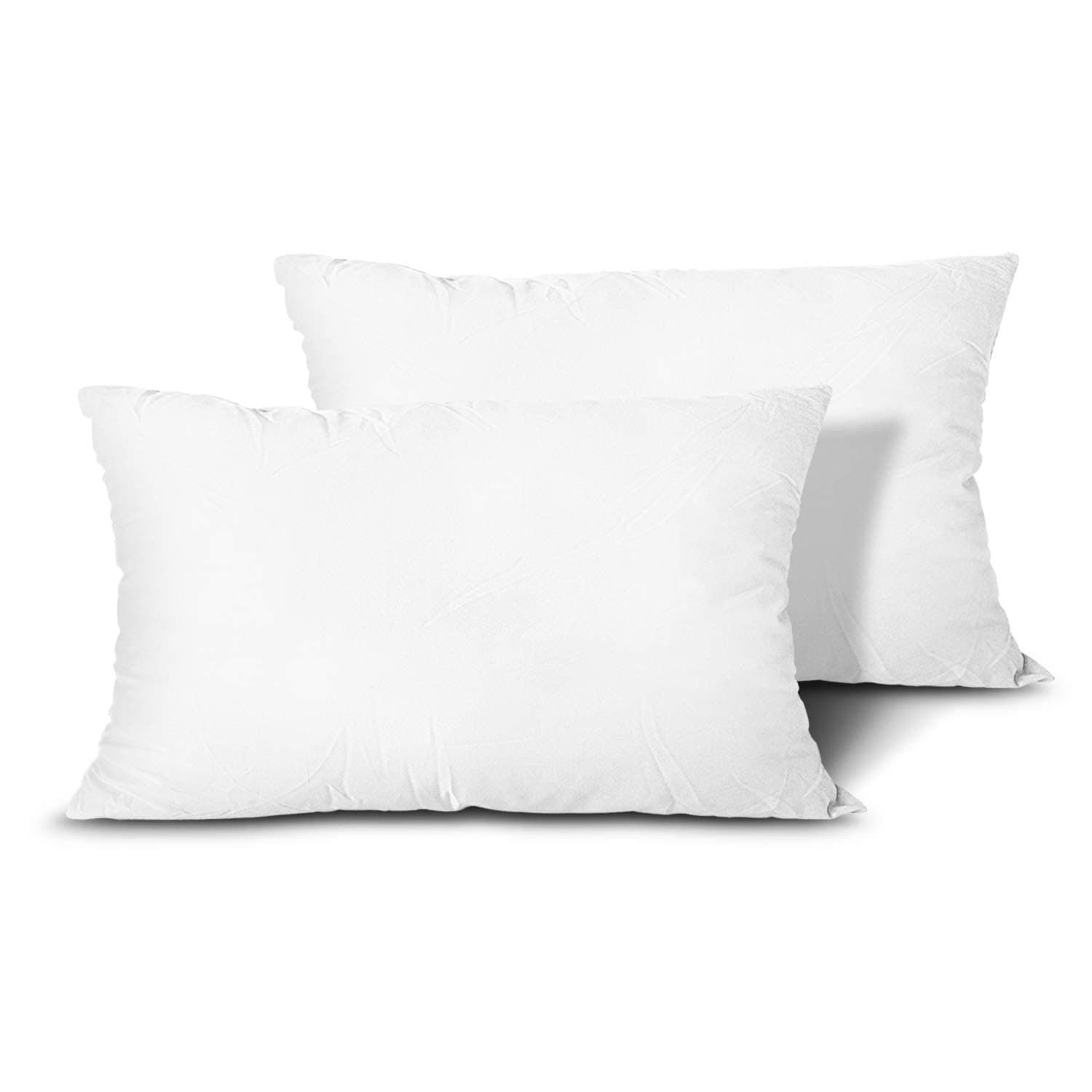 Throw Pillow Inserts, Set of 2 Lightweight Down Alternative Polyester Pillow, Couch Cushion, Sham Stuffer, Machine Washable. (White, 12x20)