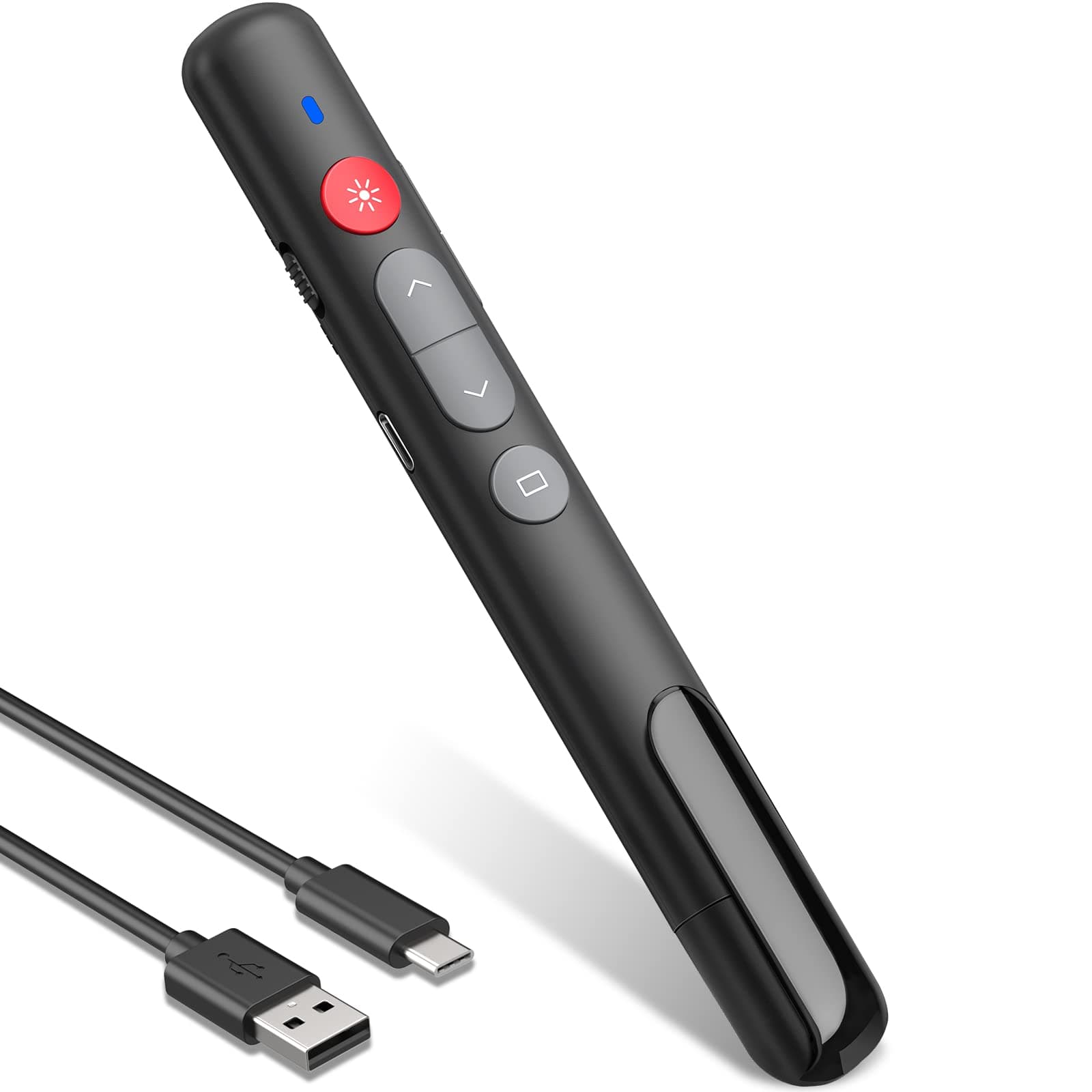 Rechargeable Presentation Clicker Wireless Presenter Remote with Hyperlink Volume Control, Red Laser Pointer for Presentations RF 2.4GHz PowerPoint Clicker Slider Advancer for PPT/Keynote/MAC/Windows