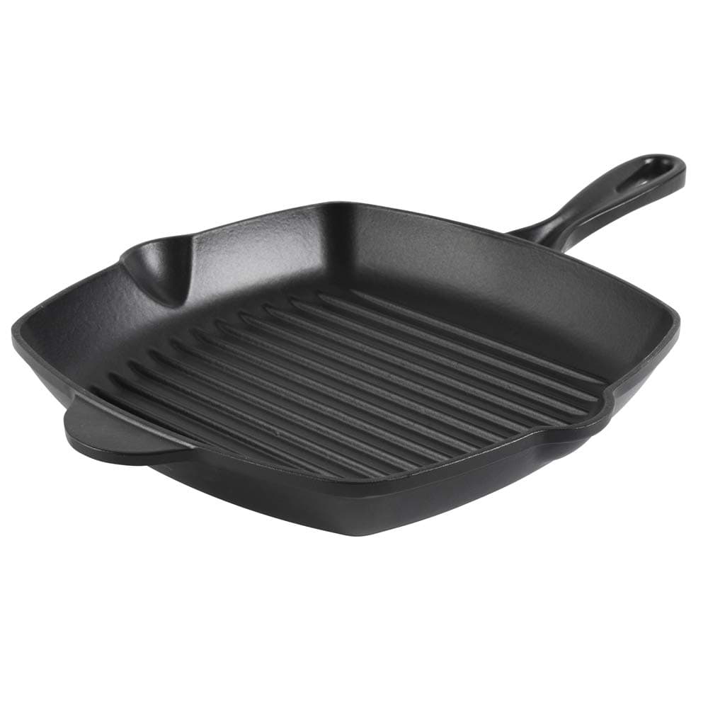 Matte Black Square Cast Iron Griddle with Ridged Inner Base Enamel Coated Induction & Oven Safe Heavy Cooking Grill Pan - 26 x 26 x 4 cm