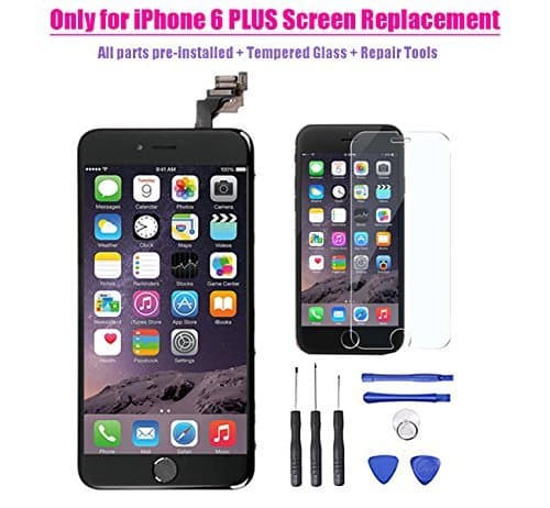 For iPhone 6 Plus LCD Screen Replacement Digitizer Assembly with Proximity Sensor + Ear Speaker + Front Camera + Home Button + Screen Protector + Repair Tools - Not fit for iPhone 6S (Black)