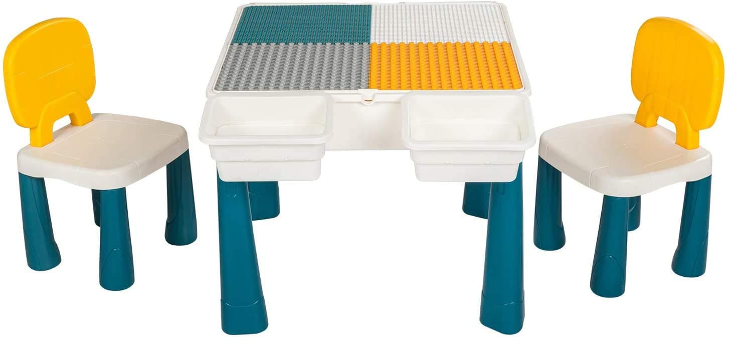 ShowTop 5 in 1 Multi Kids Activity Table Set with 2 Chairs, Water Table,Sand Table and Building Blocks Table with 4 Storage Boxes,for Toddlers Activity