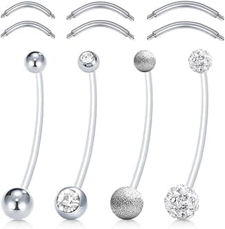 MODRSA Pregnancy Belly Button Rings Long Bar 38mm Sport Maternity Flexible Bioplast Clear Navel Belly Rings Piercing Retainer for Pregnant Women Mix Style